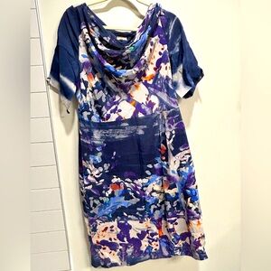 Abstract Print Dress in Blue and Purple